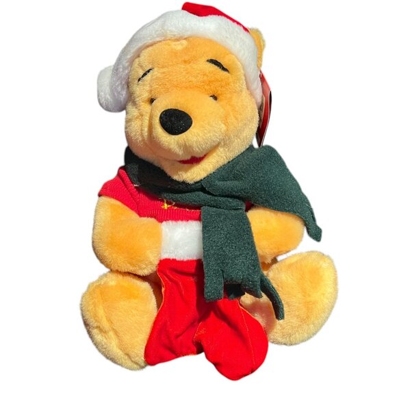 Disneyland Paris Winnie The Pooh Christmas Plush Bear In Santa Outfit With Scarf - Picture 1 of 4